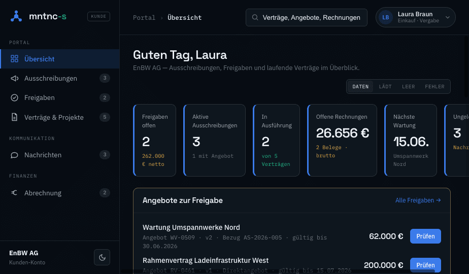 Kundenportal — Ausschreibungen und Freigaben